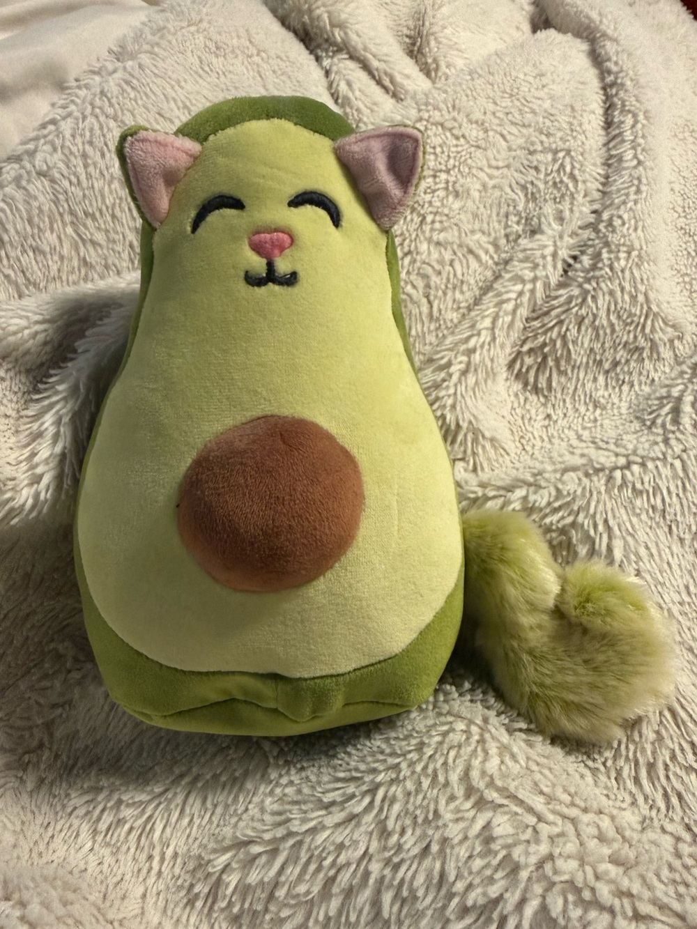 Avocado Cat Plush Toy - Green with Brown Pit